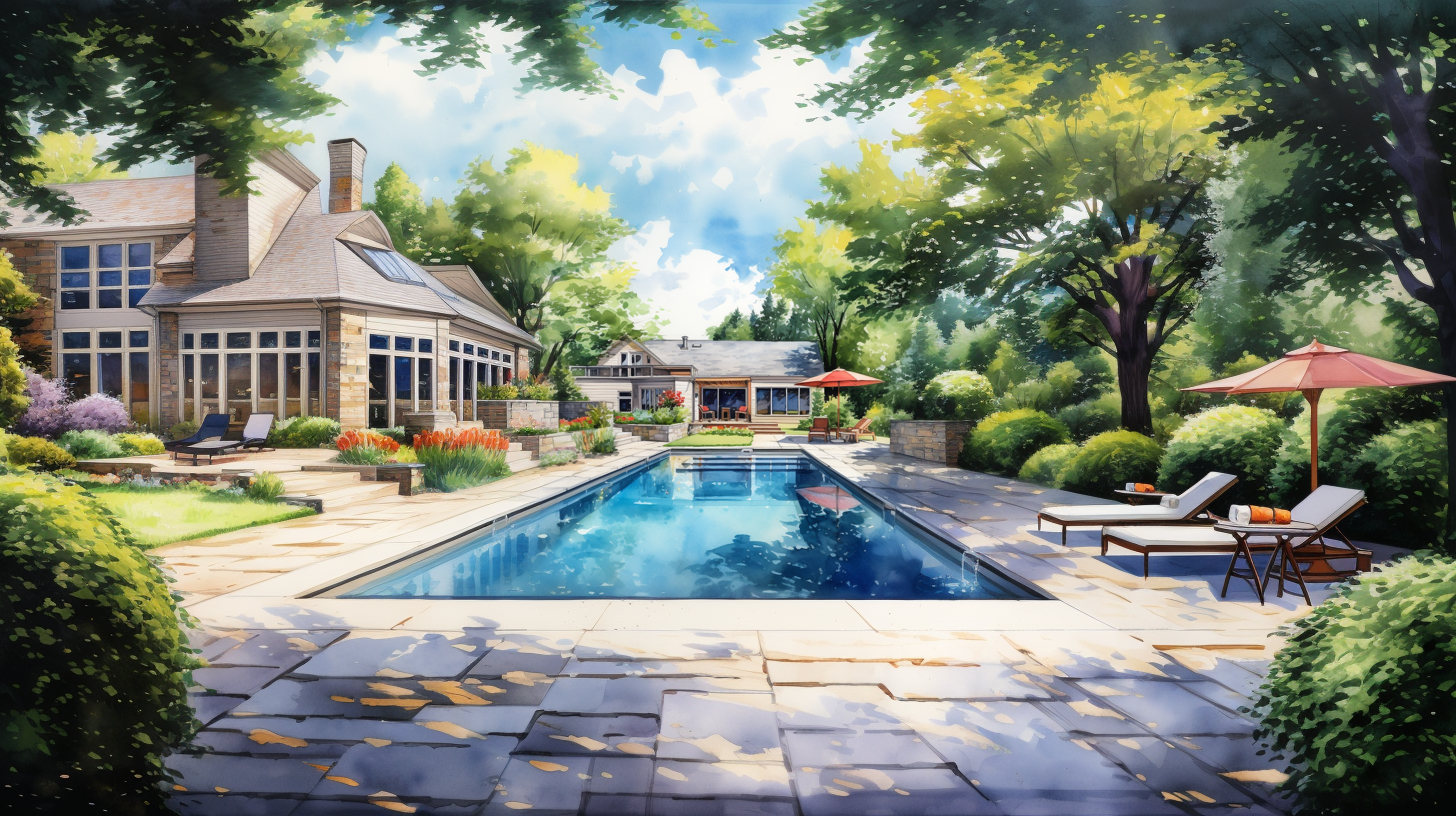 Backyard pool in the Northeast US summer