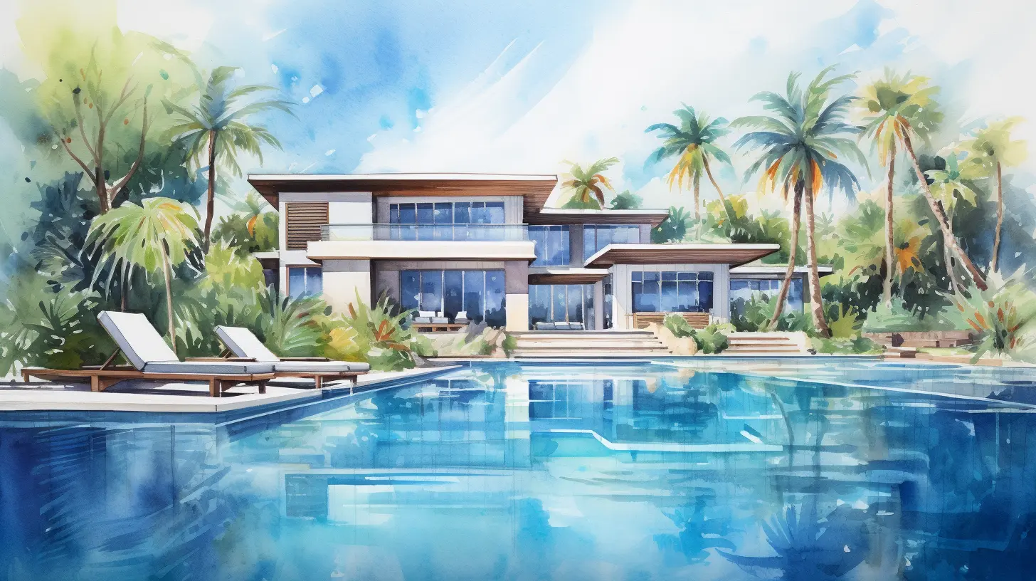 Modern house with pool in the foreground