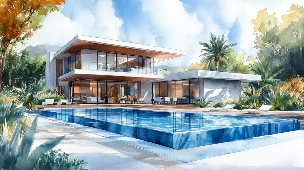 Modern home with spillover pool